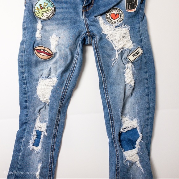 Forever 21 Distressed Skinny Jeans with Patches - Picture 2 of 5